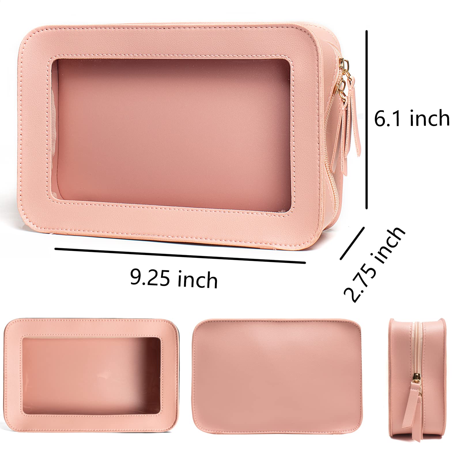 FFpaw Clear Makeup Bag, Pink Travel Makeup Pouch Toiletry Bag for Women Waterproof Small Cosmetic Bag Case Small Make Up Bag with Zipper Car Organizer Car Essentials for Women Men