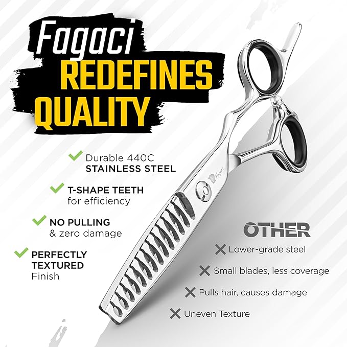 Fagaci Thinning Shears 6 Inch, Texturizing 2x Faster T-Shape Teeth
