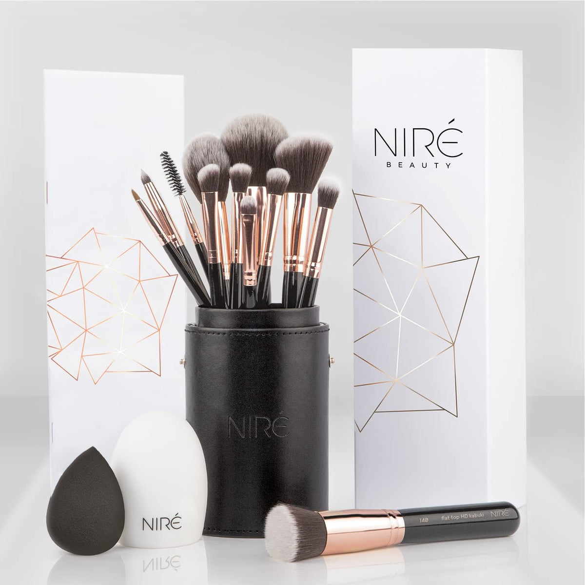 Niré Beauty Glitter Makeup Brush Set, 15 Piece, Rose Gold