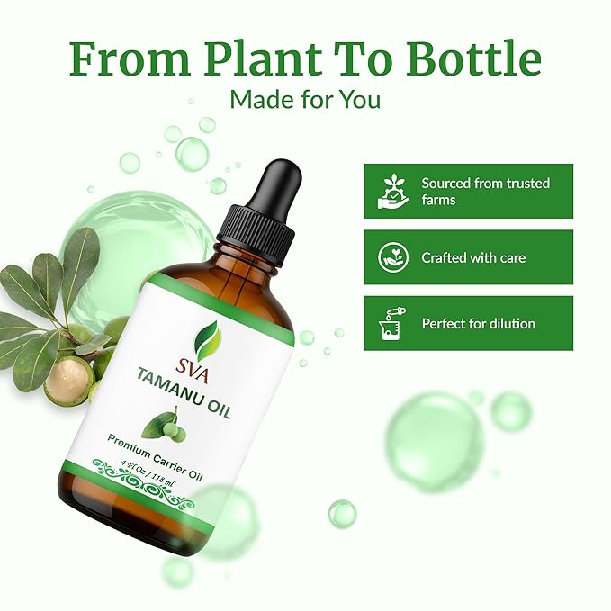 SVA Tamanu Oil 4 Fl Oz - for Face, Skin Care, Hair Care, Scalp Massage & Body Massage – Carrier Oil with Dropper