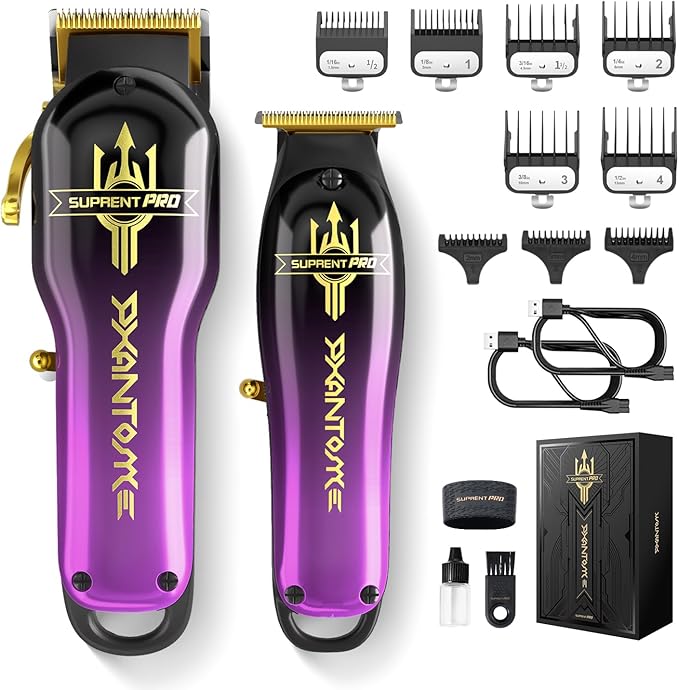 SUPRENT PRO Professional Hair Clippers for Men- Barber Clippers Set Brushless Motor, Cordless Hair Clipper with Zero Gap Hair Trimmer- Premium Hair Cutting kit Gift for Men