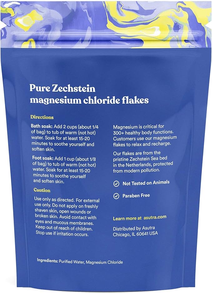 ASUTRA Pure Zechstein Bundle, 4 Lb Magnesium Flakes for Bath Soak and 2