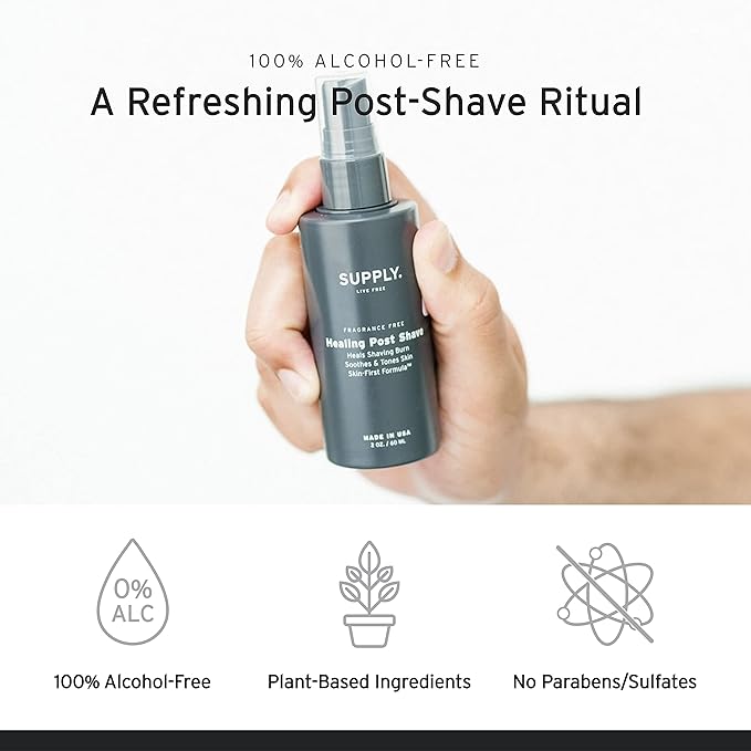 SUPPLY Healing Post Shave Spray for Men – Alcohol-Free Aftershave to Soothe Irritation, Hydrate Skin & Reduce Razor Burn – Sensitive Skin Friendly – Fragrance Free, 2 oz