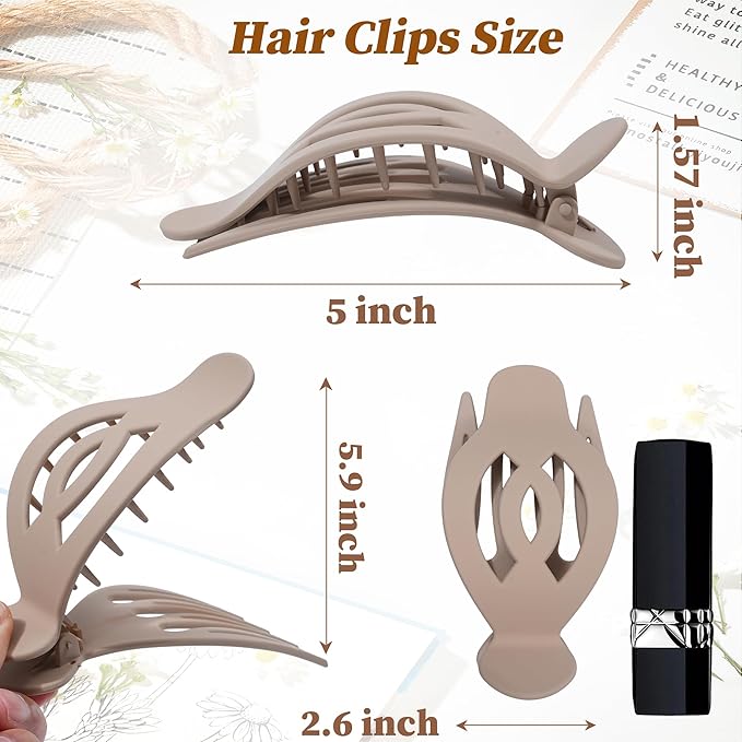 AWAYTR 6 Pack Large Flat Hair Clips for Women, 5 Inch Non-Slip Claw Clips