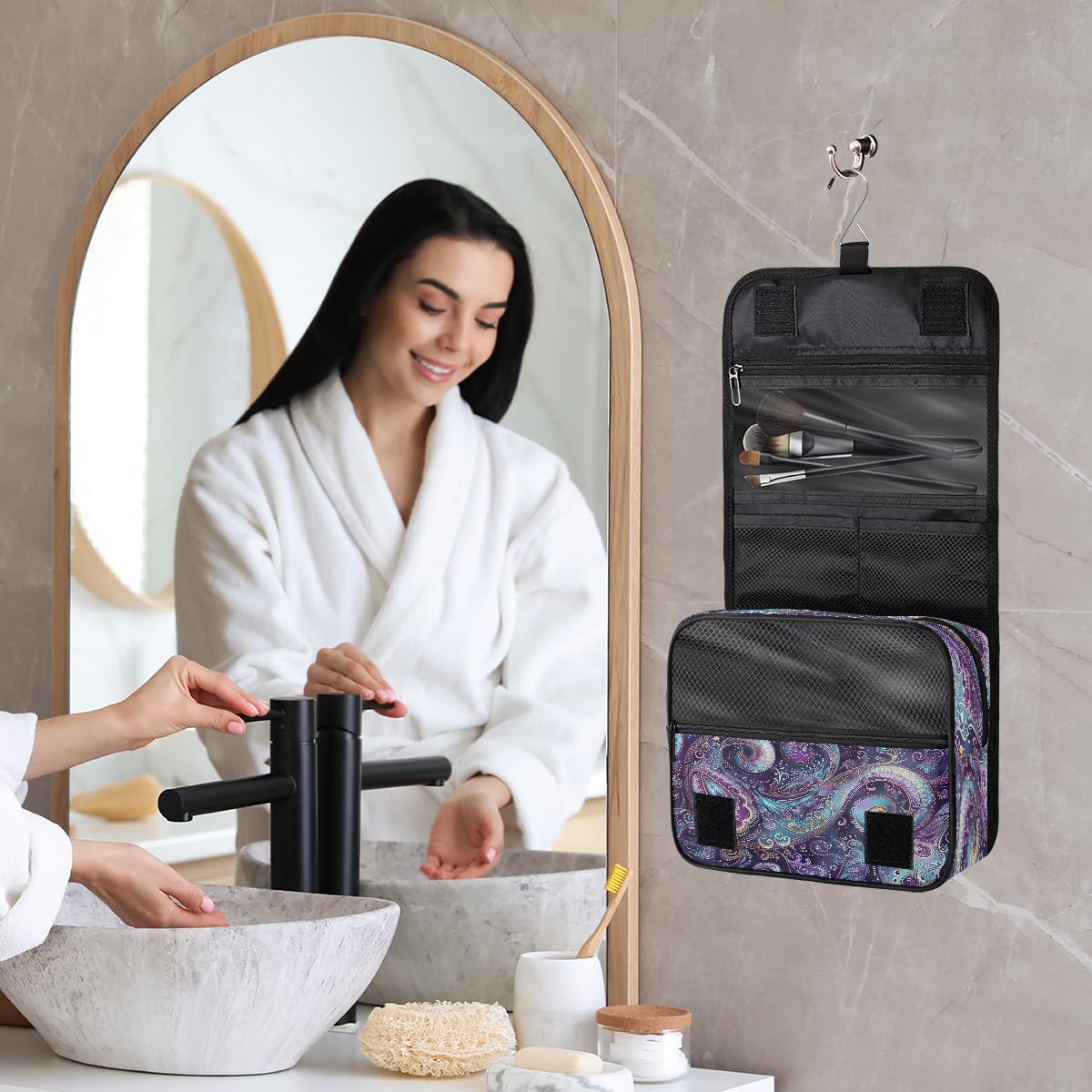 Paisley Travel Toiletry Bag Women Men Hanging Cosmetic Organizer Portable