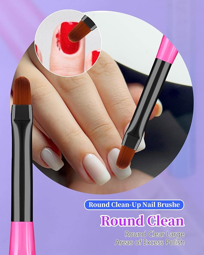 AMilHiTon 3PCS Nail Polish Clean Up Brush, Gilded Pink Blue