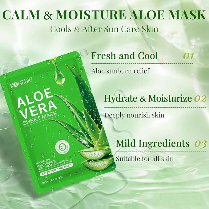 12 Pack Aloe Vera Face Masks Skincare, Sheet Aloe Hydrating Face Mask