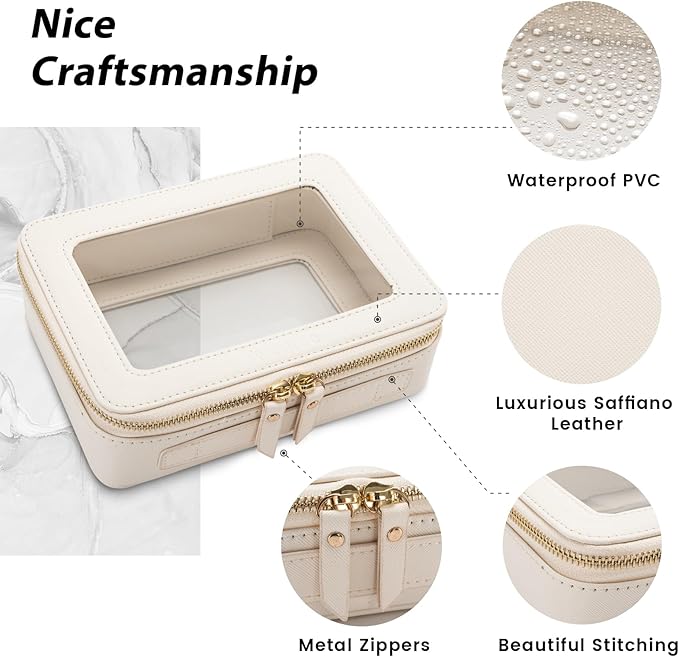 Aveniee Clear Makeup Bag Organizer, Travel Toiletry Bag Cosmetic Case for Women, Make Up Skincare Pouch Car Organizer Bag with Zippers for Essentials,White,Medium Classic