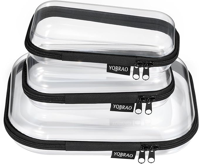 YQBRAO Clear Hard Shell Organizer Cases, Black, 3-Pack