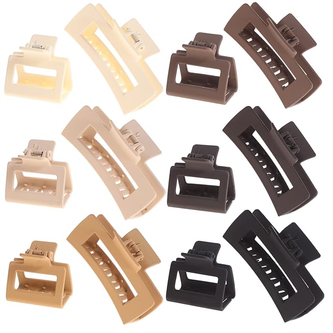Alemaky 12 Pack Square Claw Clips, Big and Small Neutral Rectangle Hair Claw Clips, Non-slip Matte Large Hair Clips for Women,Strong Hold jaw clip for Thick Thin Hair (Neutral)