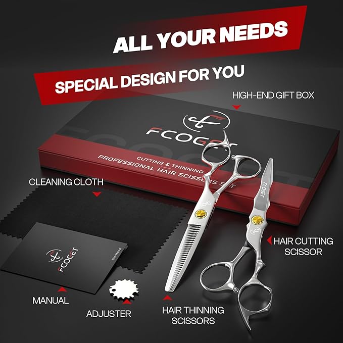 Professional Hair Cutting Scissors Kit, Thinning Shears, High-End 440C Stainless Steel Barber scissors with Sharp Edge Blades, 6.8 inch Hair Cutting Shears, Right Hand Hair Scissors for Salon, Home