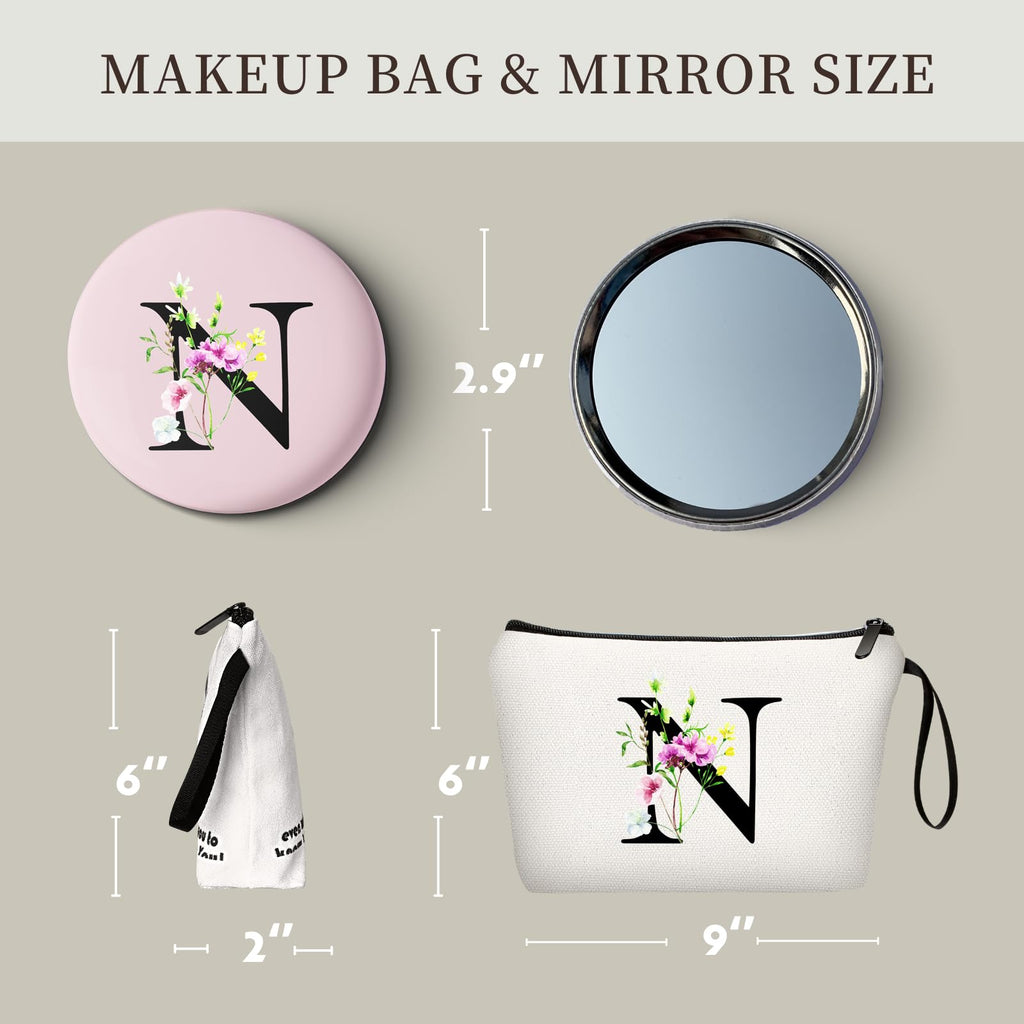 SEAMOON Bride to be Birthday Womens Unique Initial Monogram Gifts for Women Mom Personalized Travel Makeup Cosmetic Bag with Mirror Valentines Mothers Day Christmas Graduation N