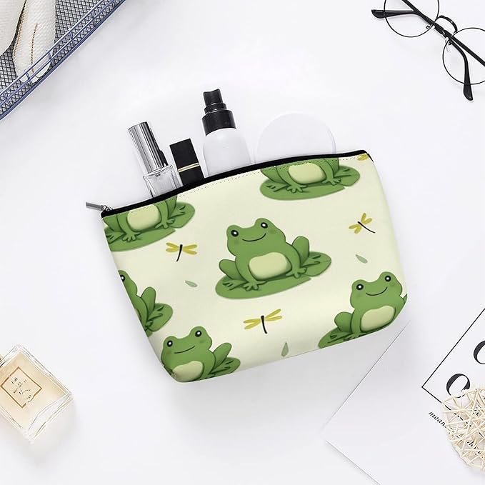Meaudiwes Women's Makeup Case, Large Zipper Cosmetic Case, Toiletry Bag, Travel Cosmetic Toiletry Bag Cute Frog Animal Green Frogs