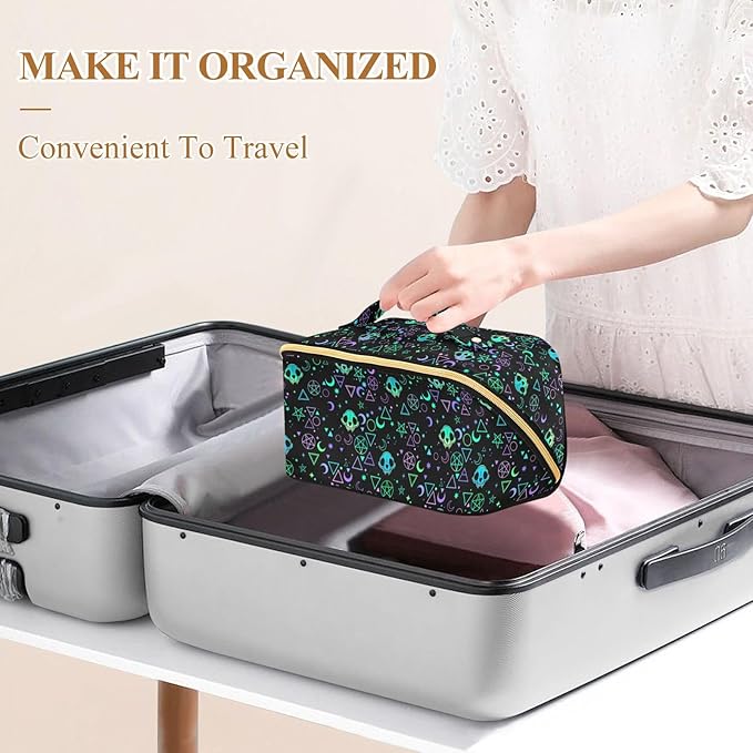 MNSRUU Makeup Organizer Bag, Magic Skulls Travel Makeup Bags Makeup Vanity Case Large Capacity Rhombus Cosmetic Toiletry Bag for Girl Women Ladies