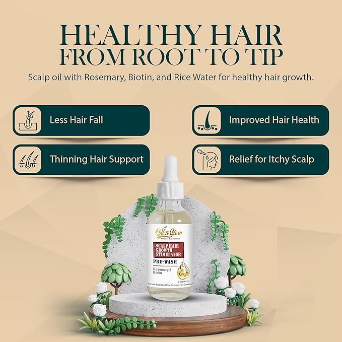 Pre‑Wash Scalp Oil for Dry, Itchy Scalp & Hair Growth | Rosemary, Biotin, Castor Oil | Hydrates, Reduces Flakes & Strengthens Roots | Fragrance‑Free, Lightweight Formula – 2 fl oz