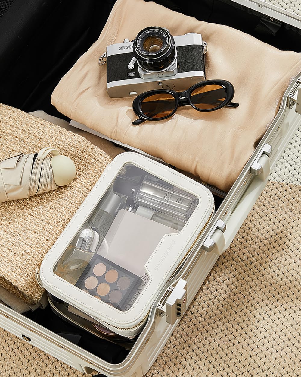 Camdeez Rownyeon Clear Makeup Case Toiletry Bag Multipurpose Travel Makeup Train Case Portable Cosmetic Organizer Transparent Storage Bag White