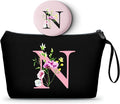 SEAMOON A-Z Personalized Gifts for Women, Small Makeup Bag with Mirror, N