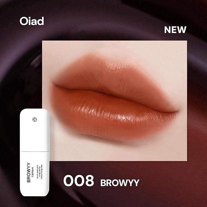 Oiad Liptique Lip Plumping Stain Peel Off - 24 Hour Long Lasting Lip Tattoo, Waterproof & Transfer Proof, Nourishing & Hydrating Peel off Korean Lip Tint for Women (008 BROWYY)