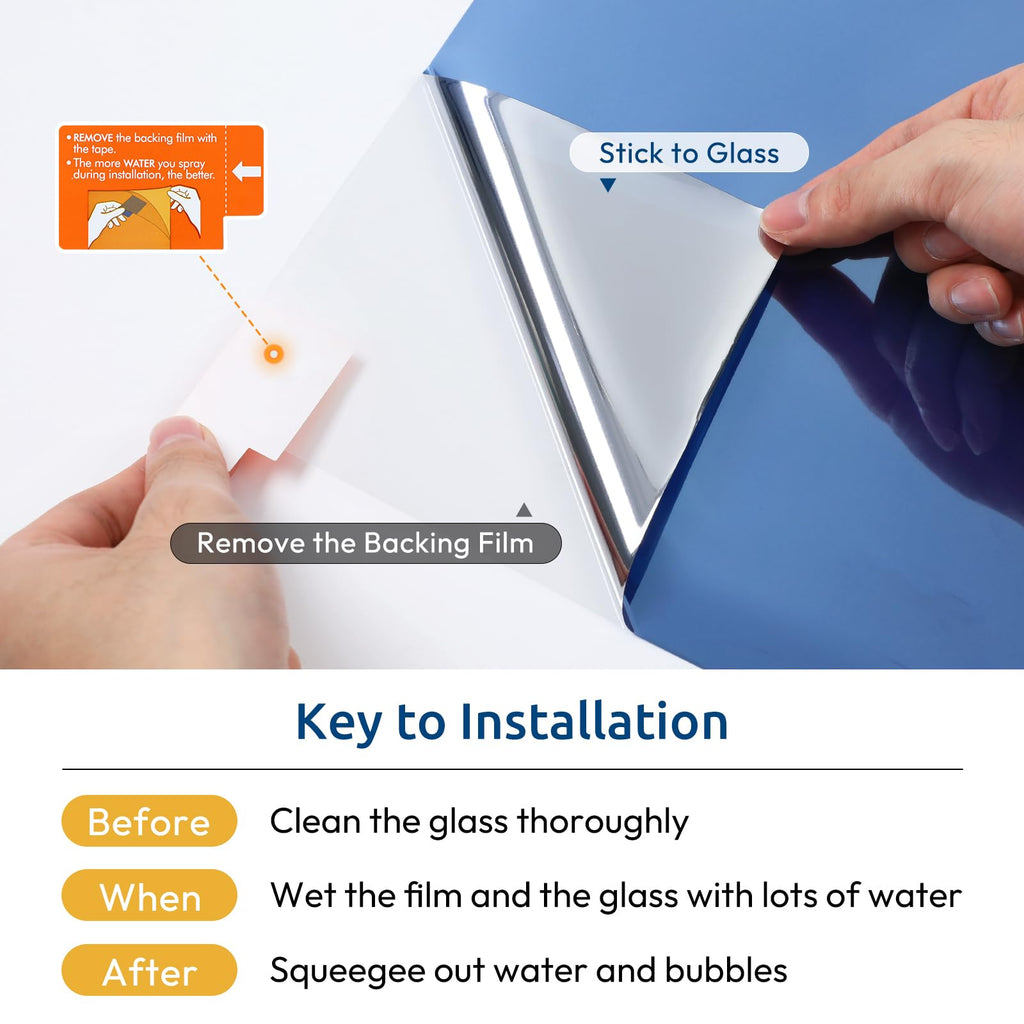 rabbitgoo Window Privacy Film One Way, 29.5" x 78.7", Blue Silver