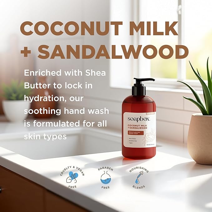 Soapbox Coconut Milk & Sandalwood Liquid Hand Soap - Hand Wash - 3 Pack
