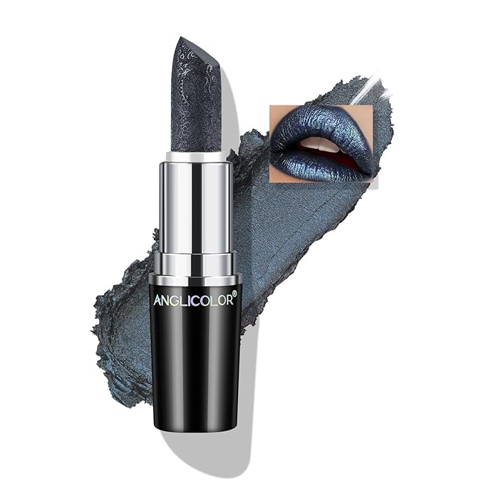 Anglicolor Glitter Black Lipstick,Diamond High Shine Finish,Moisturizing Creamy Formula Smooth and Non-Sticky,Sparkle Lipstick For Women,For Bar Nights Party,Music Festivals (08 MYSTICISM, 4g)
