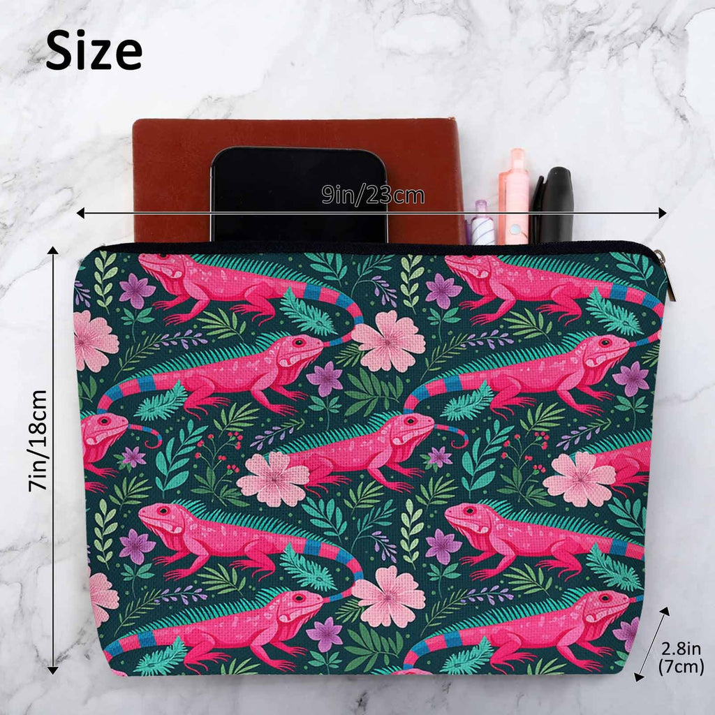 Kalygon Lizard Cosmetic Travel Bag For Toiletries, Tropical Animal Floral Lizard Makeup Bag Toiletry Bags For Women, Flax Cosmetic Bags Make Up Bag Purse Toiletries Bag Birthday Gift
