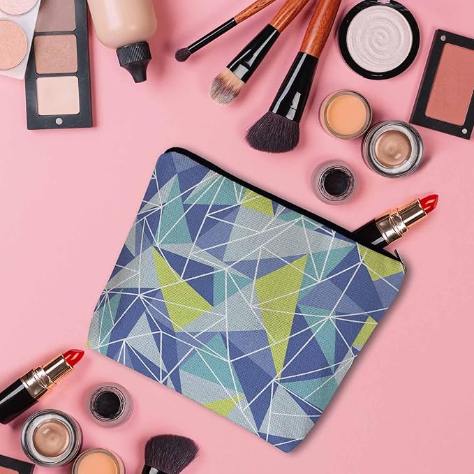 Kalygon Woman Makeup Bag Triangle, Geometric Stripe Triangle Makeup Bags Travel Cosmetic Bags Toiletry Makeup Organizer Pencil Pouch Make Up Cosmetic Bag For Owners Lady Birthday Gifts