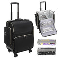 Large Makeup Train Case for Hairstylists & Hairdressers - Cosmetic Organizer with Detachable Pouch, Heat-Insulated & Anti-Scald Full Layer, Hairdressing Tool Storage Trolley with 4 360 Swivel Wheels