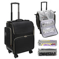 Large Makeup Train Case for Hairstylists & Hairdressers - Cosmetic Organizer with Detachable Pouch, Heat-Insulated & Anti-Scald Full Layer, Hairdressing Tool Storage Trolley with 4 360 Swivel Wheels