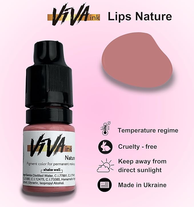 VIVA INK Lip Pigment – Nature – Permanent Lip Makeup – Microblading Ink for Durable and Colorful Lips – Long Lasting Color Lip Cosmetics (0.2 oz)