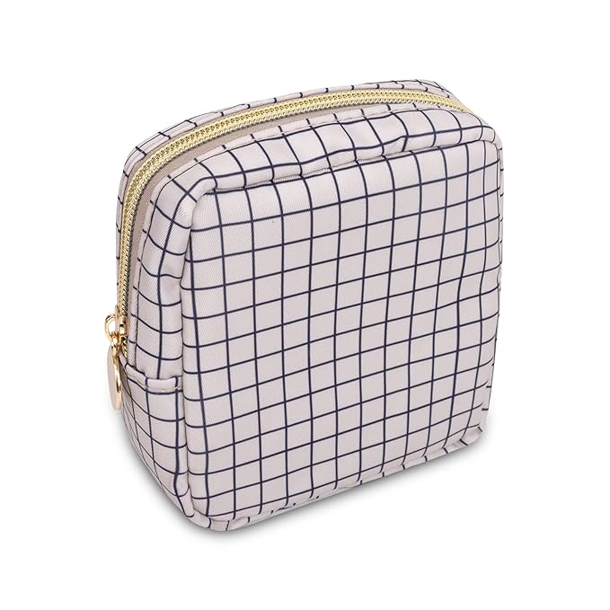 UIXIZQ Mini Makeup Pouch for Purse, Nylon Travel Toiletry Organizers Small Cosmetic Bag for Women Girl, Checkered Cute Zipper Coin Purse Preppy Storage Bag for School Work(Mini-Checkered)
