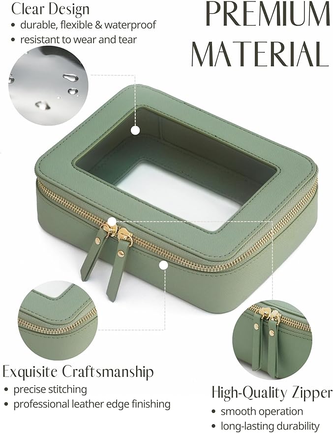 Popvibe Clear Makeup Bag with Zipper Travel Toilrty Bag Sage Green Medium