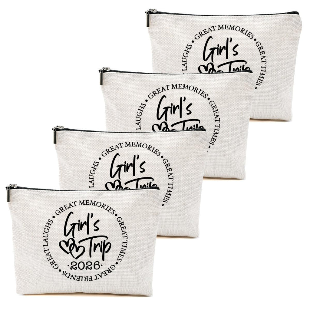 BQXH 4 Pcs Girls Trip Gifts Favors, Girls Weekend Gifts Makeup Bag, Bestie Weekend Bag Toiletry Bag with Liner, Vacation Cosmetic Bag, Friendship Gift for Women Friend Daughter, Graduation Gift