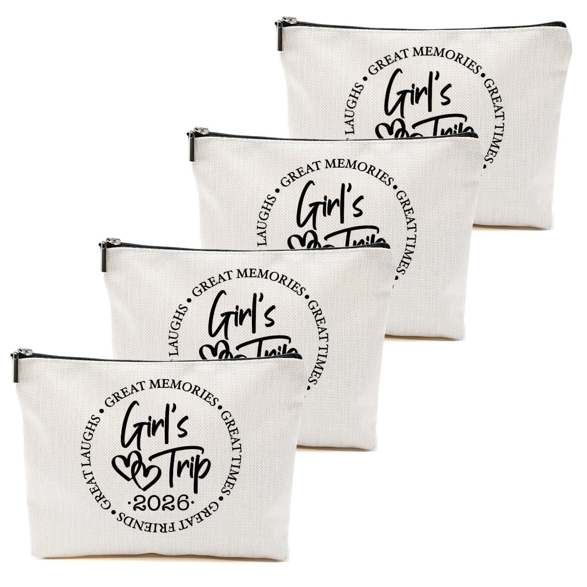 BQXH 4 Pcs Girls Trip Gifts Favors, Girls Weekend Gifts Makeup Bag, Bestie Weekend Bag Toiletry Bag with Liner, Vacation Cosmetic Bag, Friendship Gift for Women Friend Daughter, Graduation Gift