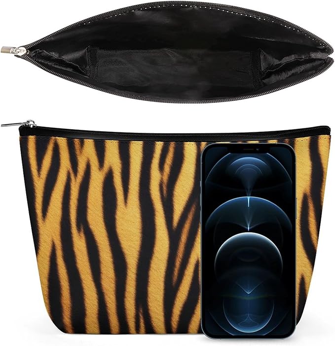 Meaudiwes Women's Toiletry Bag, Travel Cosmetic Bag, Large Makeup Case, Wild Animal Tiger Skin Stripe Personality Fashion Zipper Cosmetic Case