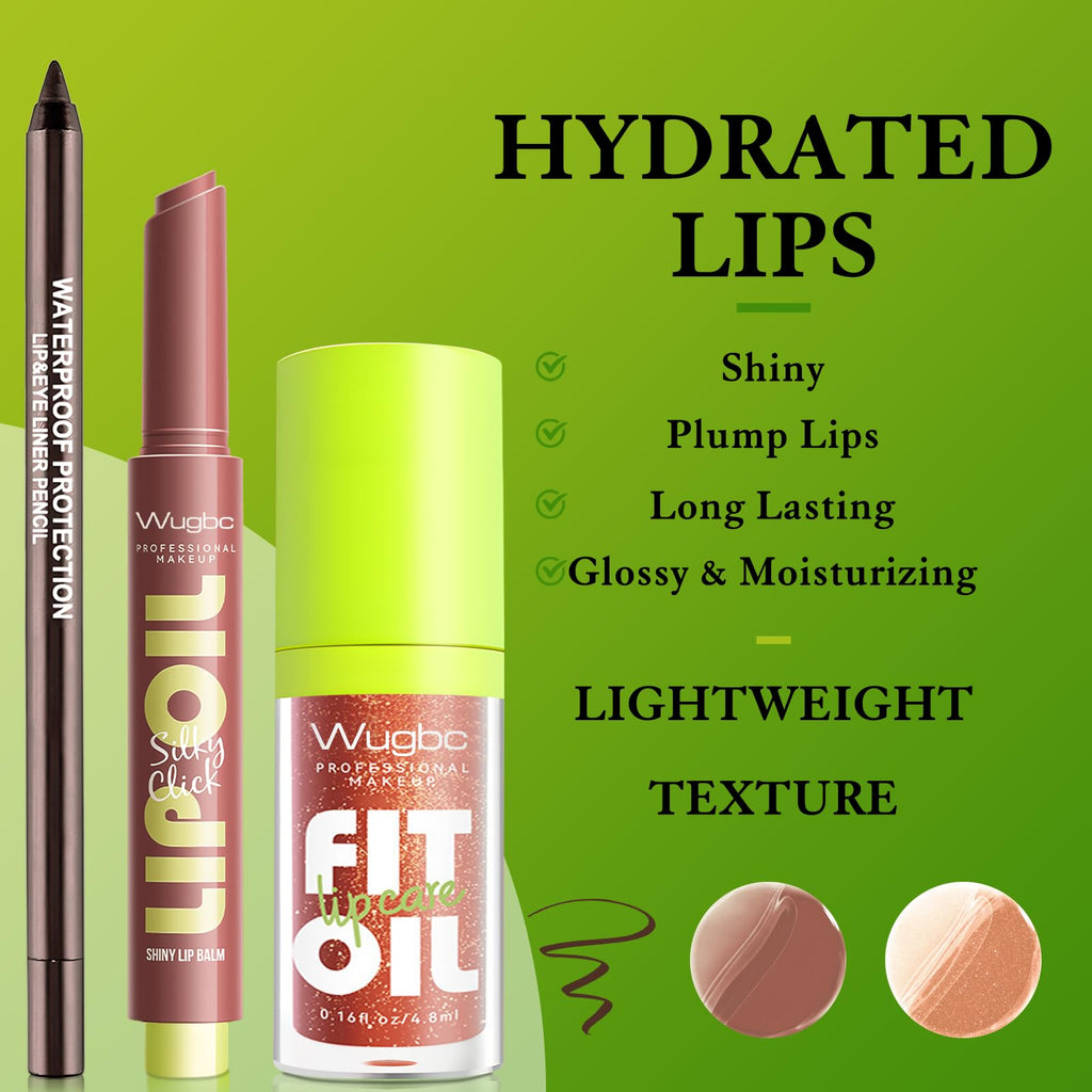 Wugbc Brown Lip Liner & Lip Gloss Set Moisturizing Lip Kit, Smooth Dark Brown Lip Liner Pencil Hydrating Lip Tint Non Sticky Click Lip Balm Lightweight Long Lasting Daily Lip Care for Women
