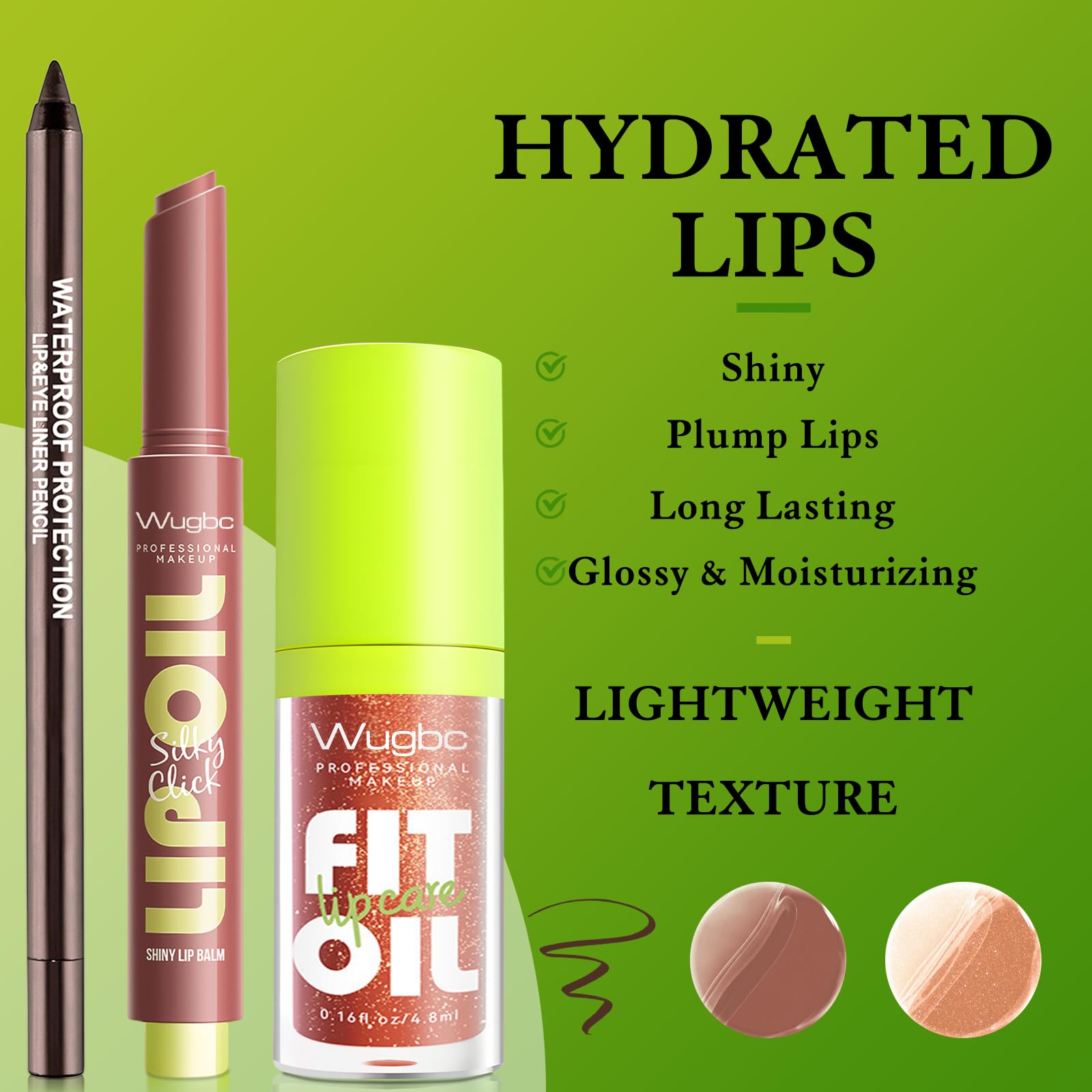 Wugbc Brown Lip Liner & Lip Gloss Set Moisturizing Lip Kit, Smooth Dark Brown Lip Liner Pencil Hydrating Lip Tint Non Sticky Click Lip Balm Lightweight Long Lasting Daily Lip Care for Women