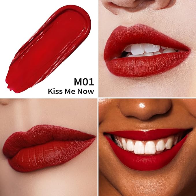Oulac Red Lipstick Matte for Women, Long Lasting Lipsticks Smudegerproof, Creamy Texture, Waterproof, Non-Stick Cup, Lip Tint Stain with Vitamin E & Rose Oil, Vegan, Cruelty-Free, M01
