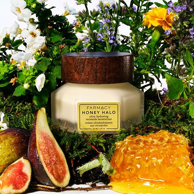 Farmacy Ceramide Face Moisturizer - Honey Halo Ultra Hydrating Facial Moisturizer with Buckwheat Honey + Ceramides - Helps Restore Barrier + Replenish Dryness - Plumping Skin Care for Dry Skin (9ml)