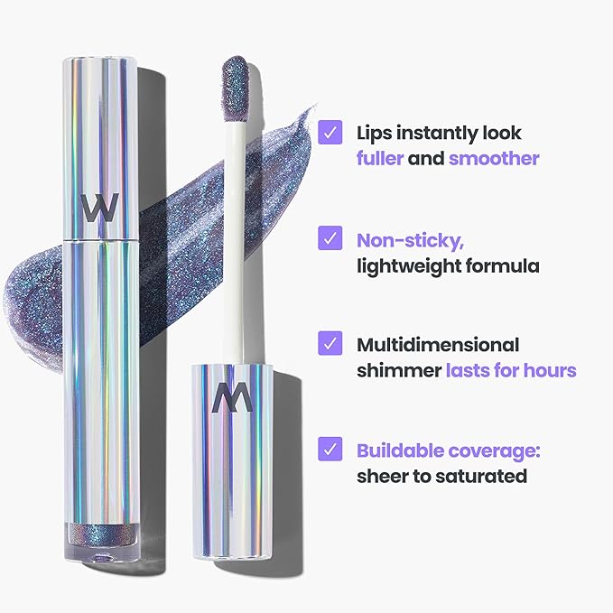 Wonderskin Lip Gloss - Blue Glitter Top Gloss, Long Lasting Gloss