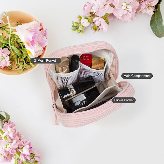 Cute Makeup Bag for Women - Monogram Personalized Initial Makeup Bags Cosmetic Pouch Pink Make Up Case for Women Her Best Friend Friendship Sister Teacher Appreciation Gifts for Her(Letter R, Pink)