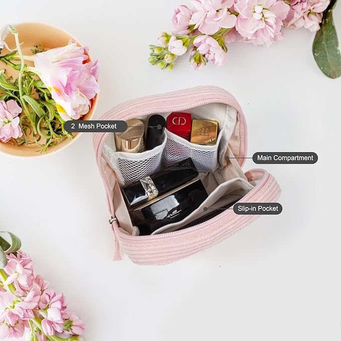LETGO Birthday Gifts for Women Small Personalized Initial Monogram Makeup Bag,Preppy Corduroy Makeup Bags Travel Toiletry Bag Cute Pouch Purse for Her Mom Girlfriend Wife Sister Teacher Bridesmaid