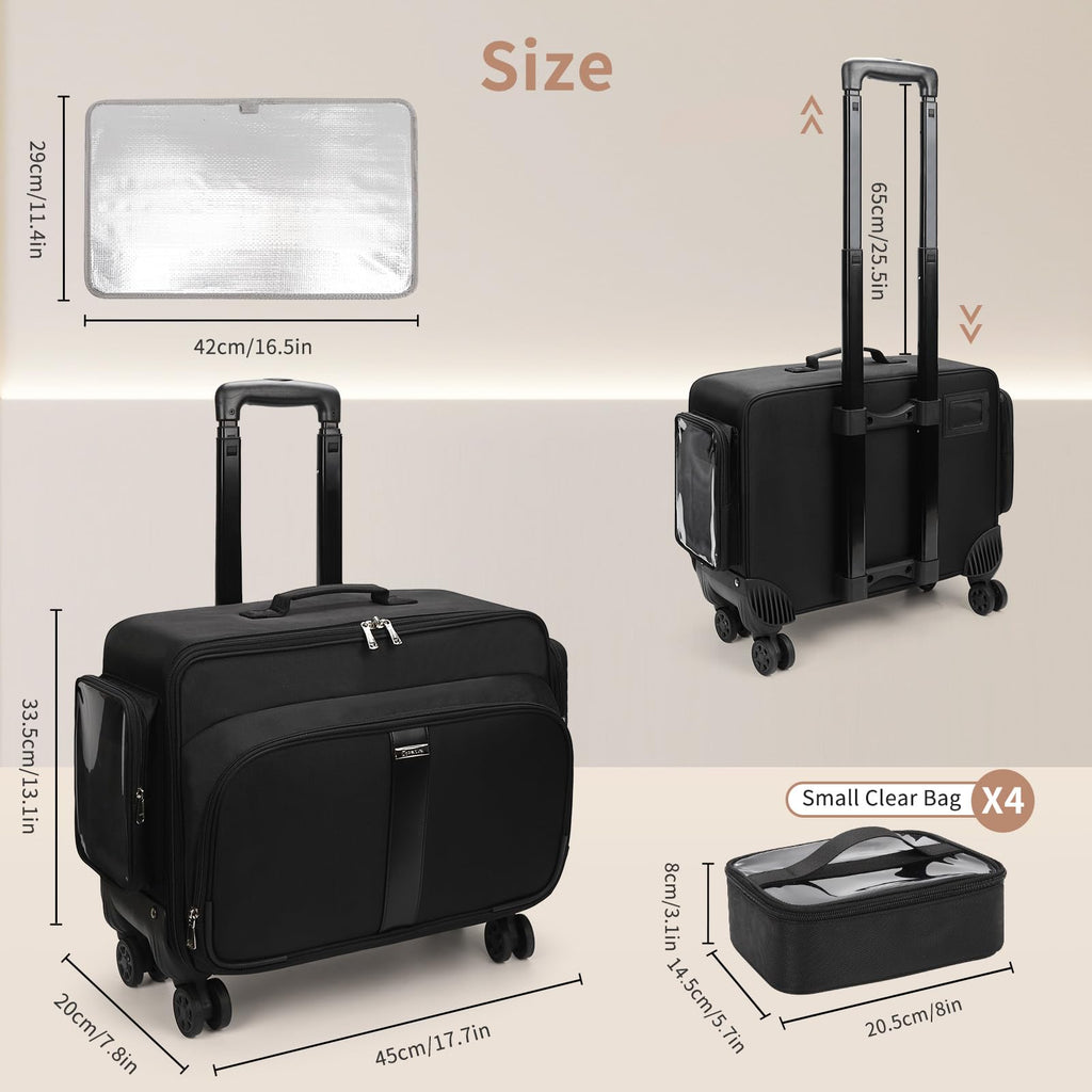 Large Rolling Makeup Case，Professional Makeup Artist Bag with 4 Small Bag Makeup Case, Adjustable Dividers, Portable Travel Supply Station for Cosmetics Storage Organizer Trolley Suitcase Makeup Cart