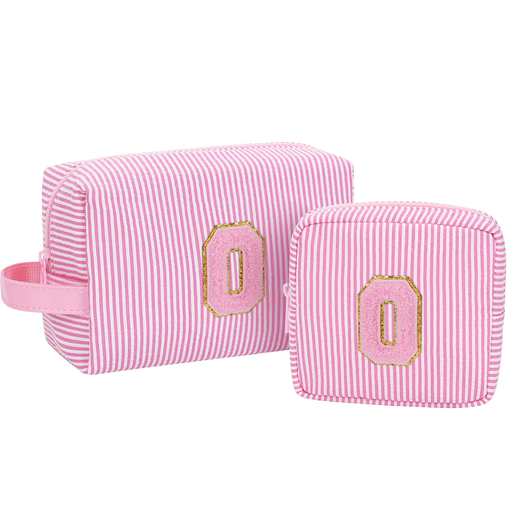 MONSTINA Initial Period Bag Sanitary Napkin Storage Bag Tampon Pouch Portable Feminine Care First Period Kit for Teen Girls Women Gift for Her Cute Toiletry Bag,2PCS,Pink O
