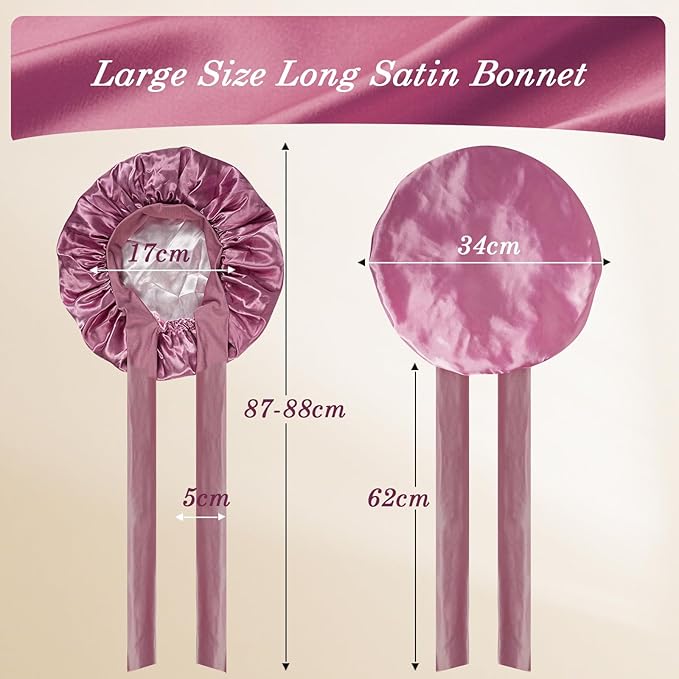 YOHTAS Satin Hair Bonnet for Sleeping Women, Double Layer Silk Bonnets for Women with Tie Band, for Braids Curly Long Hair