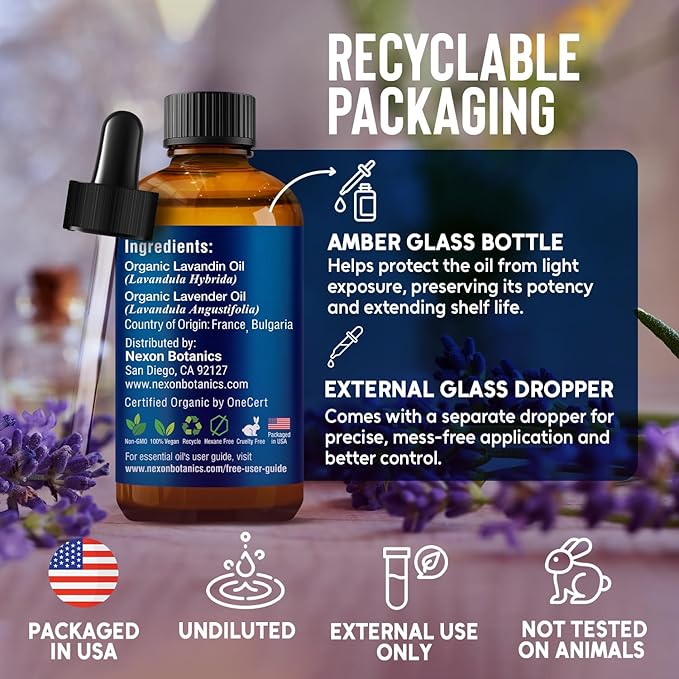 Organic Lavender Essential Oil 30 ml - 100% Natural & Hexane Free Formula