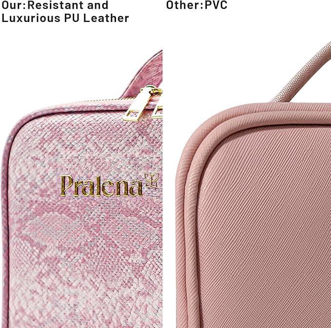 PRALENA Travel Makeup Bag with LED Mirror – 3 Brightness Modes, Portable Lighted Makeup Case with Adjustable Dividers, Cosmetic Organizer Gift for Women (Pink)