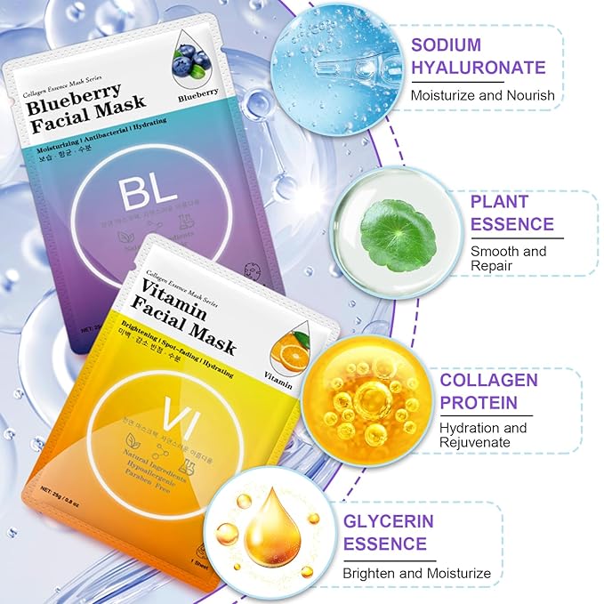 VESPRO 144 Pack Bulk Sheet Face Masks Skincare, Facial Masks for Most Skin Types, Moisturizing & Hydrating, Spa Party Gifts and Birthday Gifts for Women
