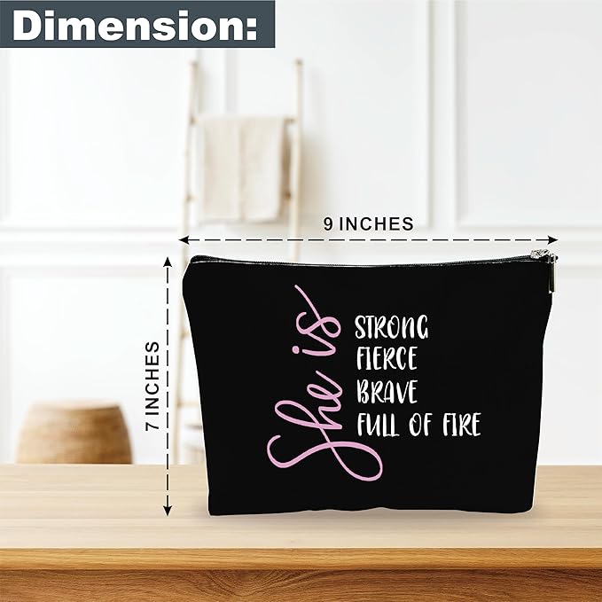 YKYENR Minimalism Makeup Bag - She Is Strong, Fierce, Brave, Full Of Fire - Energy Quotes Cosmetic Bag, Toiletry Bag Gift For Girls, Teen, Personal Care & Accessories(Dark) - A08