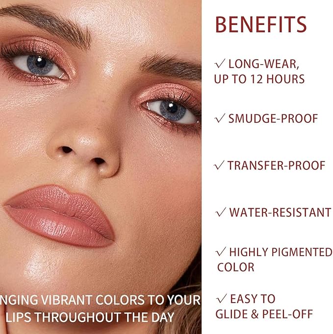 Aseawave 3Pcs Peel Off Lip Liner Lipstick Makeup, Chestnut Nude Brown Peel Off Lipgloss for Women Magic Lipstick 24 Hours Original Lip Liner Makeup Stain (#C, 1 Count (Pack of 3))